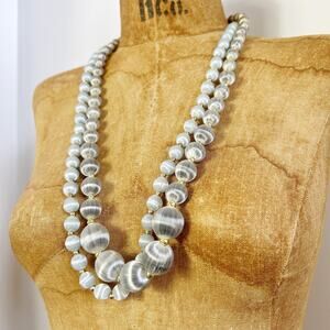 Vintage Minimalist Temari Thread Ball Beaded Layering Necklace Set of Two